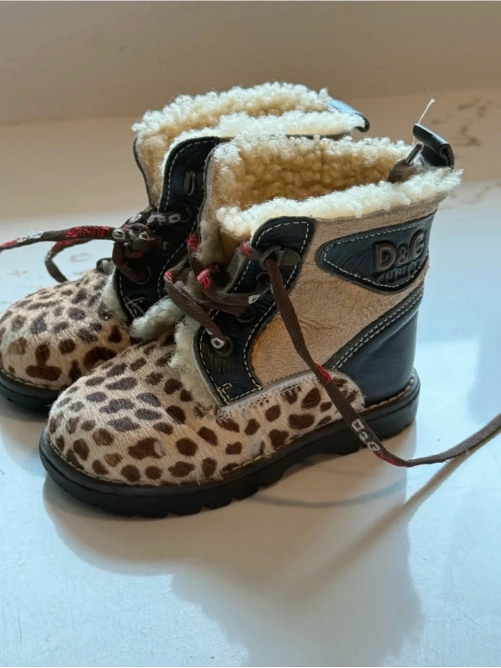 Dolce & Gabbana Leopard Print Fur-Trim Kids Boots - Black & Brown
